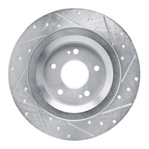 Hyundai Santa Fe Brake Rotor (1) - Rear Left - R1 Concepts - Drilled & Slotted - Silver - `22-`25